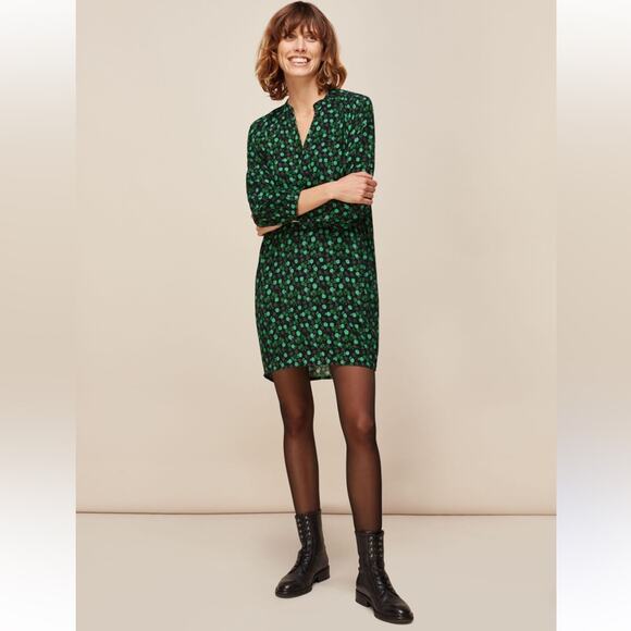 Whistles Green Winter Ditsy Sack Floral Pocket Relaxed Renewable Boho Dress S - Picture 3 of 14